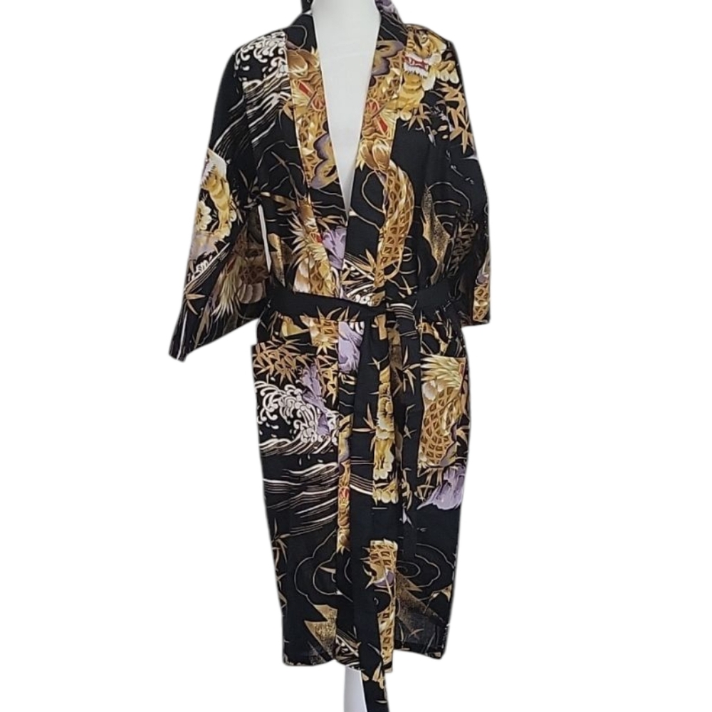 Tiger Dragon Black Japanese Kimono Happi Coat NWOT Size L